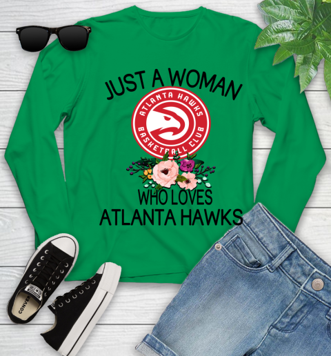 NBA Just A Woman Who Loves Atlanta Hawks Basketball Sports Youth Long Sleeve 4