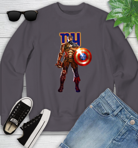 NFL Captain America Marvel Avengers Endgame Football Sports New York Giants Youth Sweatshirt 6