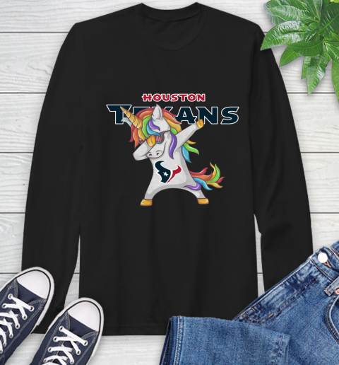 Houston Texans NFL Football Funny Unicorn Dabbing Sports Long Sleeve T-Shirt 2
