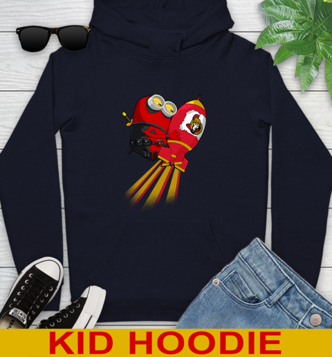 NHL Hockey Ottawa Senators Deadpool Minion Marvel Shirt Youth Hoodie - Image 4