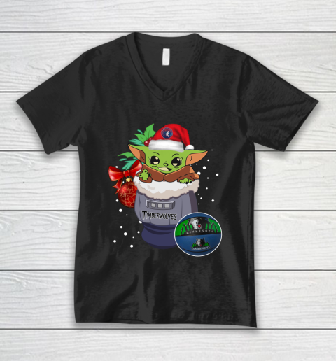 Minnesota Timberwolves Christmas Baby Yoda Star Wars Funny Happy NBA V-Neck T-Shirt