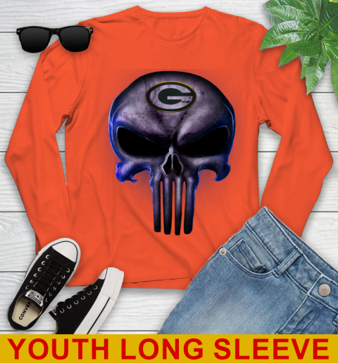 Green Bay Packers NFL Football Punisher Skull Sports Youth Long Sleeve 3