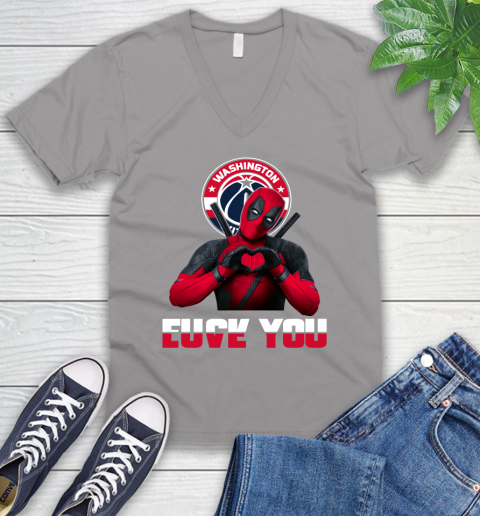 NBA Washington Wizards Deadpool Love You Fuck You Basketball Sports V-Neck T-Shirt 3