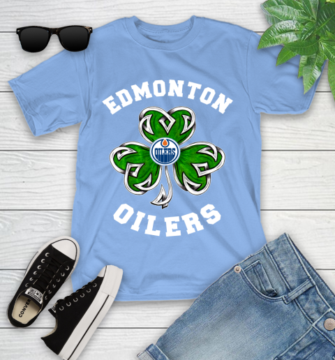 NHL Edmonton Oilers Three Leaf Clover St Patrick's Day Hockey Sports Youth T-Shirt 15