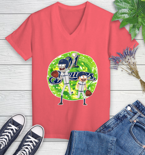 MLB Milwaukee Brewers Rick And Morty Baseball Sports Women's V-Neck T-Shirt 6