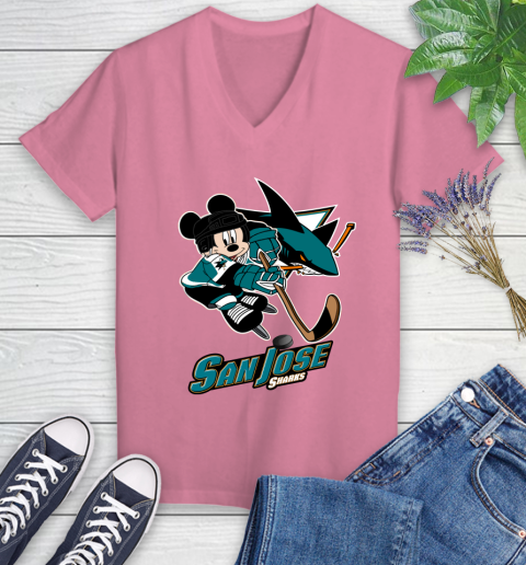 NHL San Jose Sharks Mickey Mouse Disney Hockey T Shirt Women's V-Neck T-Shirt 13