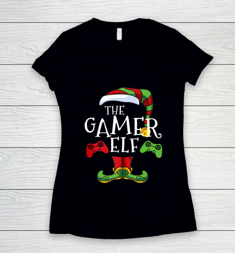 Gamer Elf Family Matching Christmas Funny Gaming Pajama Women's V-Neck T-Shirt