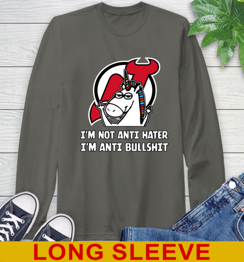 New Jersey Devils NHL Hockey Unicorn I'm Not Anti Hater I'm Anti Bullshit Long Sleeve T-Shirt 8