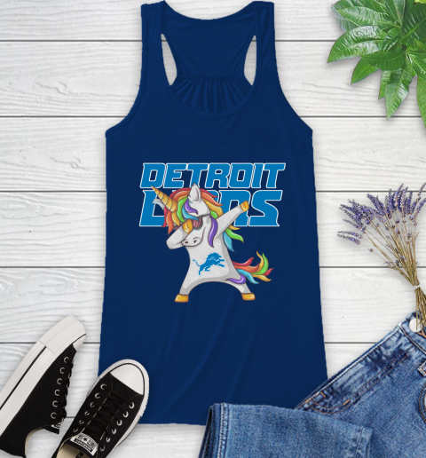Detroit Lions NFL Football Funny Unicorn Dabbing Sports Racerback Tank 9