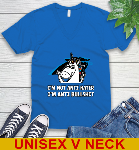 Carolina Panthers NFL Football Unicorn I'm Not Anti Hater I'm Anti Bullshit V-Neck T-Shirt 6
