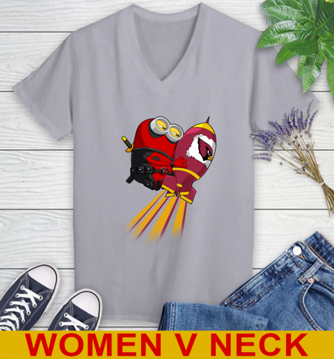 NFL Football Arizona Cardinals Deadpool Minion Marvel Shirt Women's V-Neck T-Shirt 4