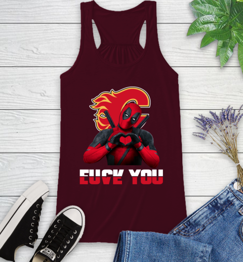 NHL Calgary Flames Deadpool Love You Fuck You Hockey Sports Racerback Tank 2