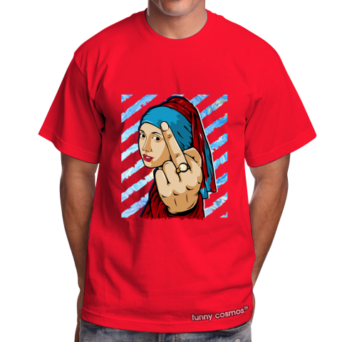 Air Jordan 1 UNC to CHI Matching Sneaker Tshirt The girl With The Pearl Earing Middle Finger Red and Blue Jordan Tshirt