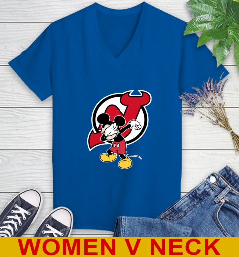 New Jersey Devils NHL Hockey Dabbing Mickey Disney Sports Women's V-Neck T-Shirt 11
