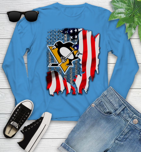 Pittsburgh Penguins NHL Hockey American Flag Youth Long Sleeve 8