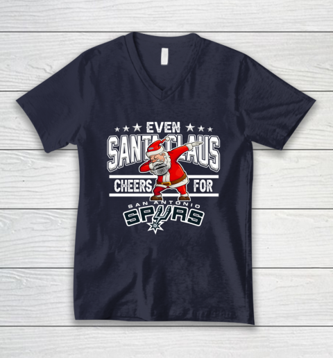 San Antonio Spurs Even Santa Claus Cheers For Christmas NBA V-Neck T-Shirt 2
