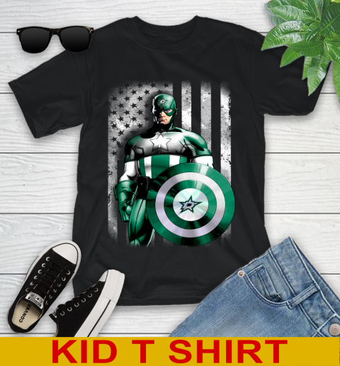 Dallas Stars NHL Hockey Captain America Marvel Avengers American Flag Shirt Youth T-Shirt