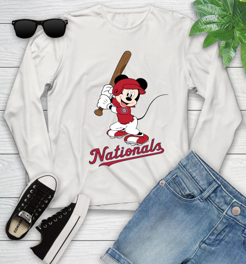 MLB Baseball Washington Nationals Cheerful Mickey Mouse Shirt Youth Long Sleeve - Image 13