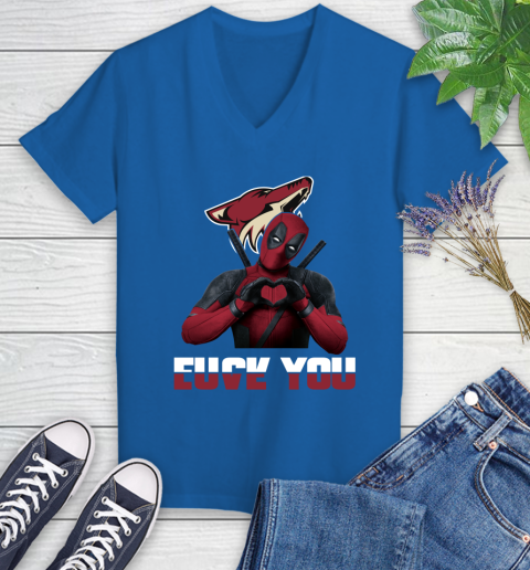 NHL Arizona Coyotes Deadpool Love You Fuck You Hockey Sports Women's V-Neck T-Shirt 10