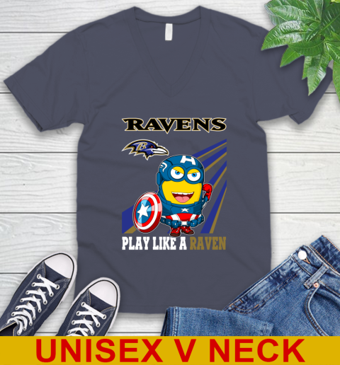 NFL Football Baltimore Ravens Captain America Marvel Avengers Minion Shirt V-Neck T-Shirt 7