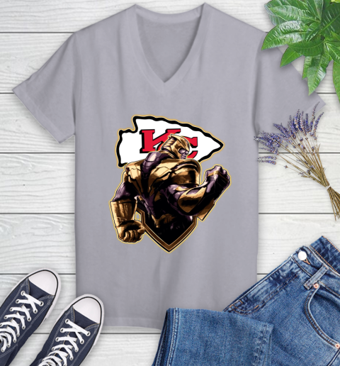 NFL Thanos Avengers Endgame Football Sports Kansas City Chiefs Women's V-Neck T-Shirt 4