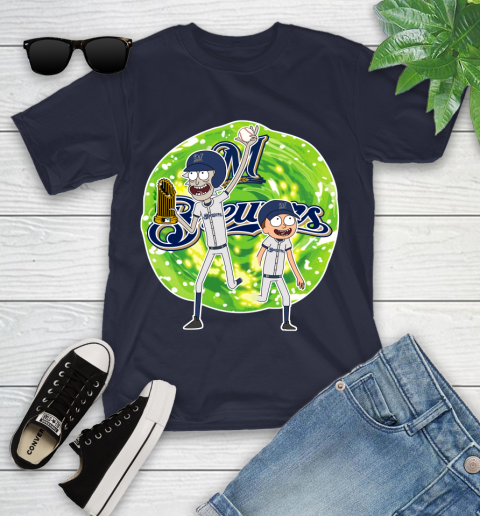 MLB Milwaukee Brewers Rick And Morty Commissioner's Trophy Baseball Sports Youth T-Shirt 3