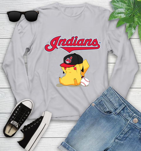 MLB Pikachu Baseball Sports Cleveland Indians Youth Long Sleeve 5