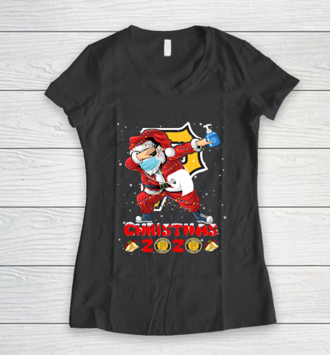 Pittsburgh Pirates Funny Santa Claus Dabbing Christmas 2020 MLB Women's V-Neck T-Shirt 6