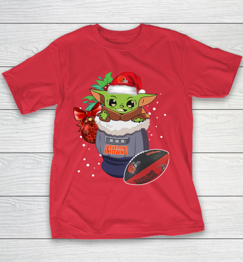 Cleveland Browns Christmas Baby Yoda Star Wars Funny Happy NFL Youth T-Shirt 9