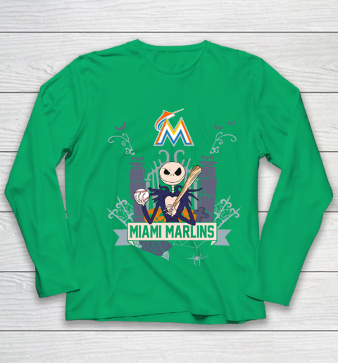 MLB Miami Marlins Baseball Jack Skellington Halloween Youth Long Sleeve 4