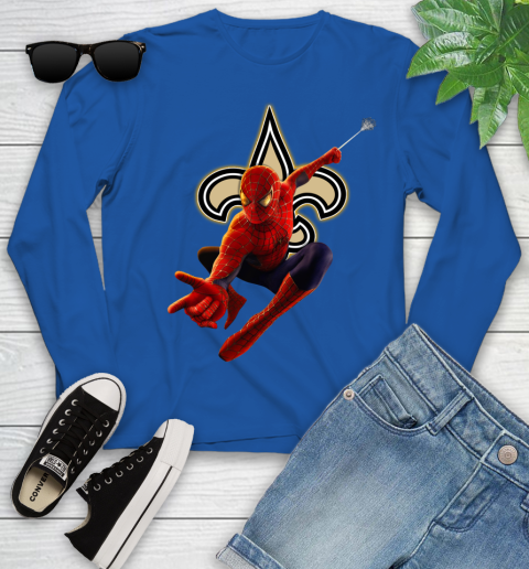 NFL Spider Man Avengers Endgame Football New Orleans Saints Youth Long Sleeve 9