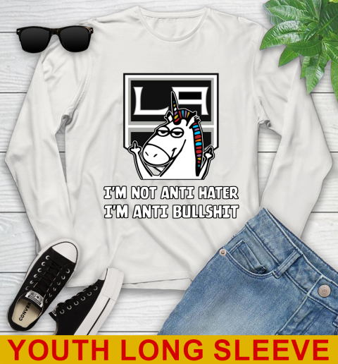 Los Angeles Kings NHL Hockey Unicorn I'm Not Anti Hater I'm Anti Bullshit Youth Long Sleeve 12