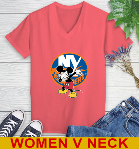 New York Islanders NHL Hockey Dabbing Mickey Disney Sports Women's V-Neck T-Shirt 7