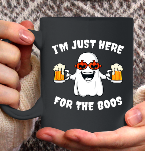 Halloween Im Just Here For The Boos Funny Ghost Holding Beer Ceramic Mug 11oz