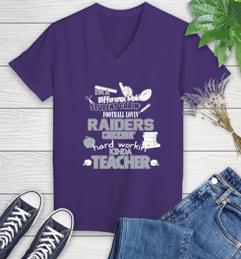 Oakland Raiders NFL I'm A Difference Making Student Caring Football Loving Kinda Teacher Women's V-Neck T-Shirt - Image 4