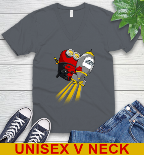 NBA Basketball San Antonio Spurs Deadpool Minion Marvel Shirt V-Neck T-Shirt 4