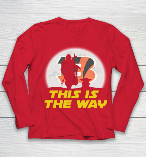 Cincinnati Bengals NFL Football Star Wars Yoda And Mandalorian This Is The Way Youth Long Sleeve 8