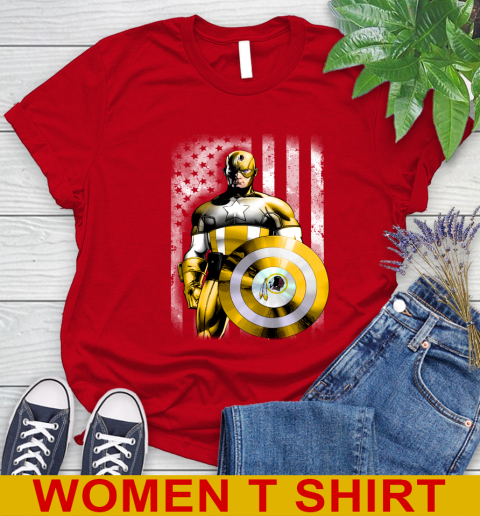 Washington Redskins NFL Football Captain America Marvel Avengers American Flag Shirt Women's T-Shirt 11