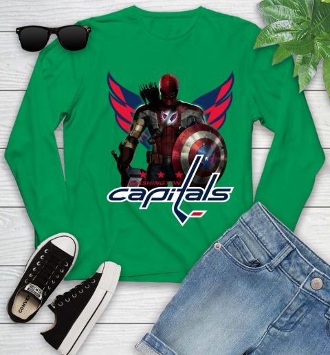 NHL Captain America Thor Spider Man Hawkeye Avengers Endgame Hockey Washington Capitals Youth Long Sleeve 6