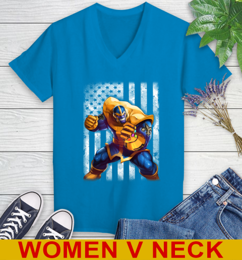 NFL Football New Orleans Saints Thanos Marvel American Flag Shirt Women's V-Neck T-Shirt - Image 8