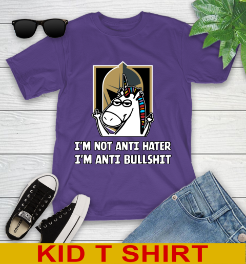 Vegas Golden Knights NHL Hockey Unicorn I'm Not Anti Hater I'm Anti Bullshit Youth T-Shirt 4