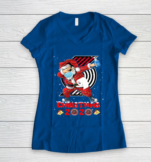 Portland Trail Blazers Funny Santa Claus Dabbing Christmas 2020 NBA Women's V-Neck T-Shirt 7