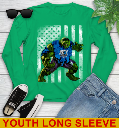 Dallas Mavericks Hulk Marvel Avengers NBA Basketball American Flag Youth Long Sleeve 7
