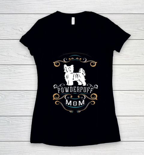 Dog Mom Shirt Powderpuff Mom Chinese Crested Dog Women's V-Neck T-Shirt