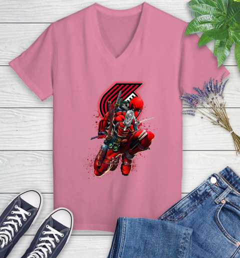 NBA Deadpool Marvel Comics Sports Basketball Portland Trail Blazers Women's V-Neck T-Shirt 13