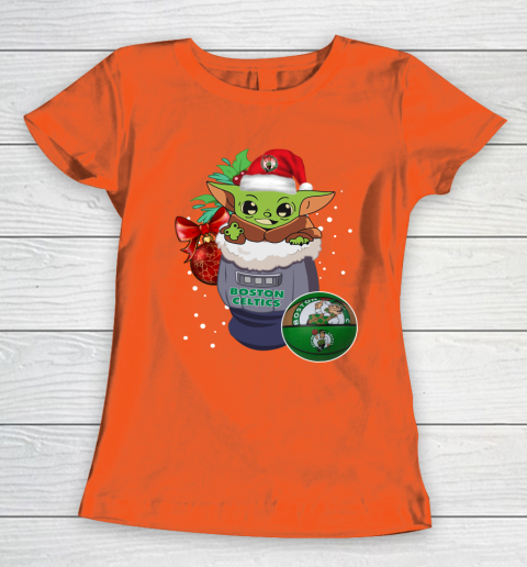 Boston Celtics Christmas Baby Yoda Star Wars Funny Happy NBA Women's T-Shirt 5