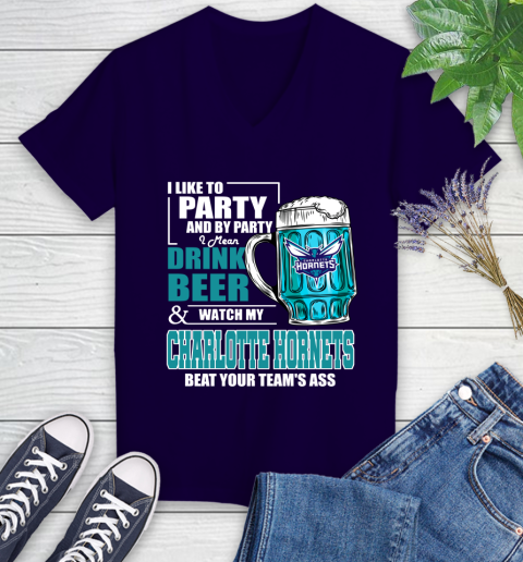 NBA Drink Beer and Watch My Charlotte Hornets Beat Your Team' Ass Women's V-Neck T-Shirt 3