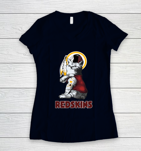 NFL Football My Cat Loves Washington Redskins Women's V-Neck T-Shirt 2