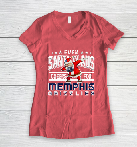 Memphis Grizzlies Even Santa Claus Cheers For Christmas NBA Women's V-Neck T-Shirt 4