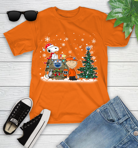 NHL Edmonton Oilers Snoopy Charlie Brown Woodstock Christmas Stanley Cup Hockey Youth T-Shirt 9